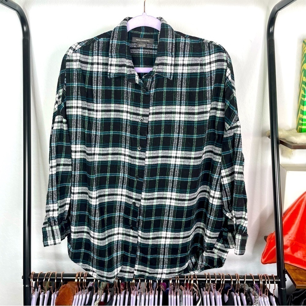 French Connection Black & Blue Plaid Tent Shirt